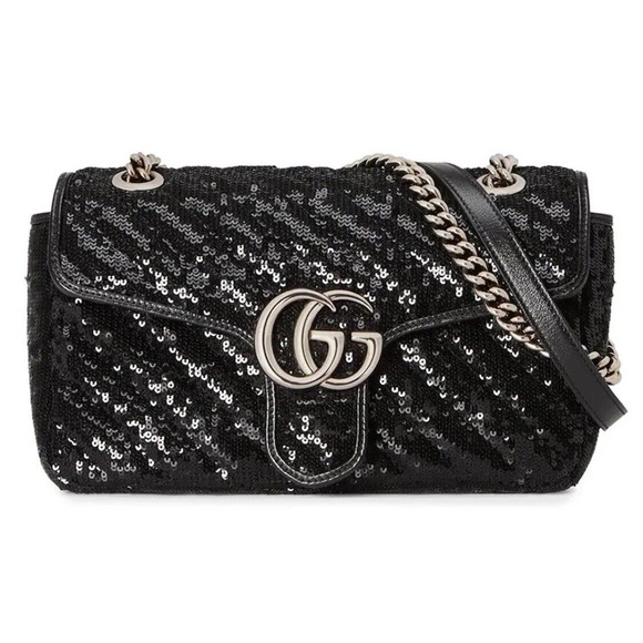 NEW GUCCI MARMONT SEQUIN LEATHER BLACK CROSSBODY SHOULDER BAG PURSE AUTH BOX! - Picture 4 of 16